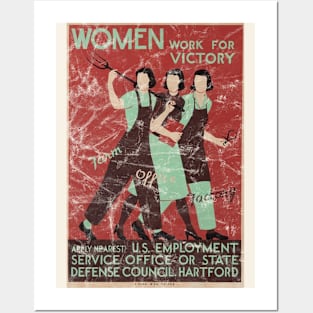 Distressed - Women Work For Victory WWII Poster Posters and Art